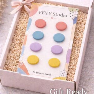 Polymer Clay Stud Earrings Set, Stainless Steel Posts, Minimalist Studs Pack, Neutral Pastel Color Earrings, Everyday Earring image 3