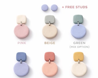 Minimalist Polymer Clay Earrings, 6 Colors Earrings Set, Lightweight Dangle Earrings, Pastel Earrings, Gift for Her, Modern Everyday Jewelry