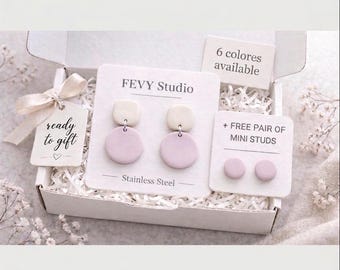 Minimalist Polymer Clay Earrings, 6 Colors Earrings Set, Lightweight Dangle Earrings, Pastel Earrings, Gift for Her, Modern Everyday Jewelry