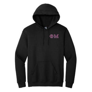 Sudadera con capucha con letras griegas bordadas de la hermandad Phi Mu