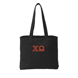 Chi Omega Sorority Tote Bag Embroidered Greek Letters