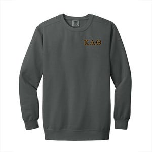 Sudadera de cuello redondo con letras griegas bordadas y colores cómodos de la hermandad Kappa Alpha Theta
