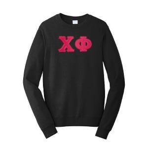 Sudadera premium de cuello redondo con letras griegas de la fraternidad Chi Phi