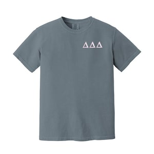 Delta Delta Delta Sorority Comfort Colors Embroidered Greek Letter T-shirt
