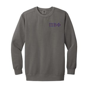 Pi Beta Phi Sorority Comfort Colors Embroidered Greek Letter Crewneck Sweatshirt