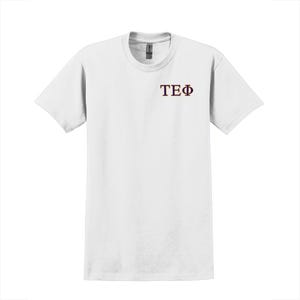 Camiseta con letras griegas bordadas de la Fraternidad Tau Epsilon Phi