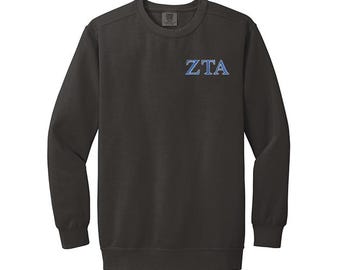 Zeta Tau Alpha Sorority Comfort Colors Embroidered Greek Letter Crewneck Sweatshirt