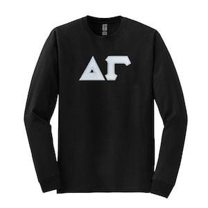 Camiseta de manga larga con letras griegas de la hermandad Delta Gamma