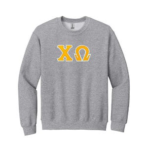 Soffe Chi Omega XO Gray Crewneck Sweatshirt Heavy Cotton Applique USA M I Love Chi Omega Chi O Crewneck Sweatshirt Small Light Grey  main image 2