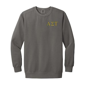 Alpha Sigma Tau Sorority Comfort Colors Embroidered Greek Letter Crewneck Sweatshirt