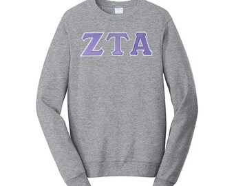 Zeta Tau Alpha Sweatshirt: Satin Stitch Greek Letter Crewneck