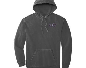 Alpha Phi Sorority Comfort Colors Embroidered Greek Letter Hooded Sweatshirt