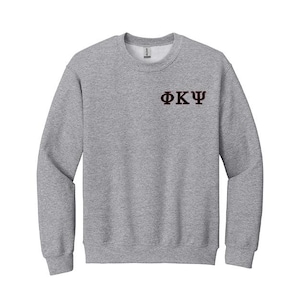 Sudadera de cuello redondo con letras griegas bordadas de la fraternidad Phi Kappa Psi
