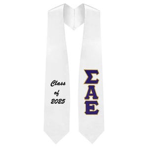 Estola de graduación con letras griegas de sarga de la fraternidad Sigma Alpha Epsilon