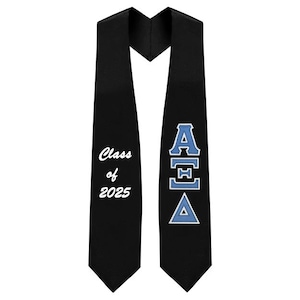 Estola de graduación con letras griegas de sarga de la hermandad Alpha Xi Delta