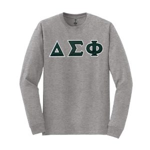 Camiseta de manga larga con letras griegas de la fraternidad Delta Sigma Phi