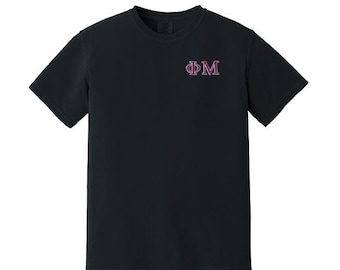 Phi Mu Sorority Comfort Colors Embroidered Greek Letter T-shirt