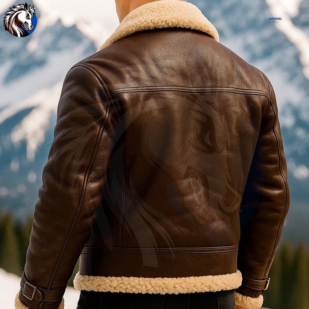 Bomber Jacket With Brown New Look Shearling Biker Jacket Men's Brown RAF  Aviator B3 Bomber Fur Shearling Winter Real Leather Jacket