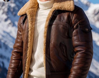 Brown Leather Aviator Jacket: Shearling Collar, Vintage Flight Style