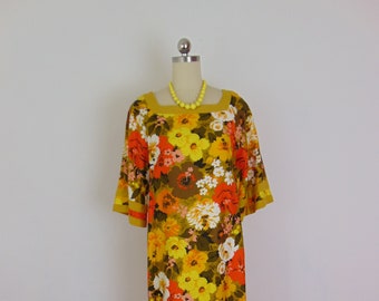 60s cotton floral maxi dress by Paradise Hawaii size medium