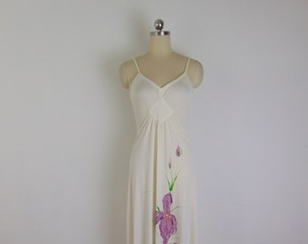70s hand painted maxi dress with Orchids size small