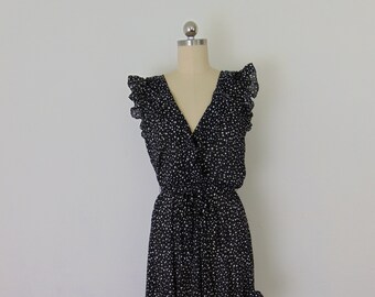 80s polka dot ruffled dress size small