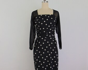 60s polka dot wiggle cocktail dress size M/L