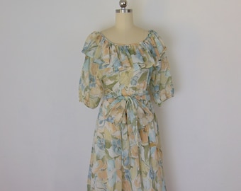 80s ruffled spring floral dress size small