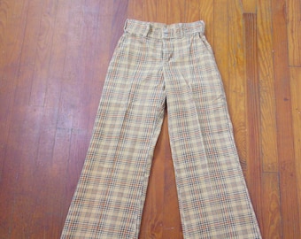 70s plaid corduroy wide leg pants size small