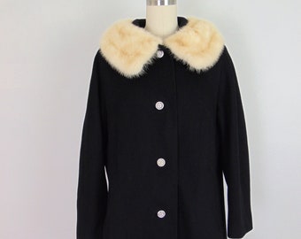 50s wool coat with rhinestone buttons and mink collar size large