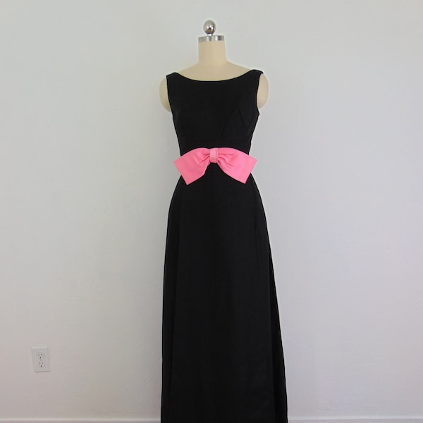 60s black evening gown with bow size small
