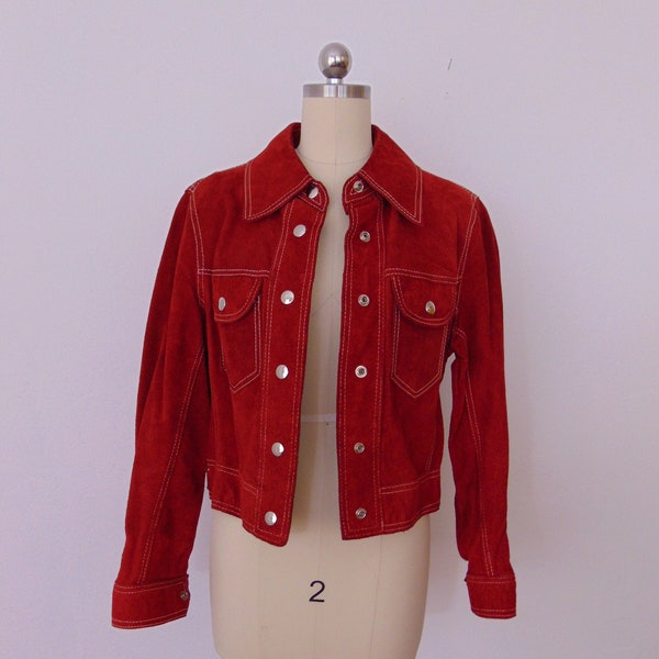 70s red suede cropped jacket size medium