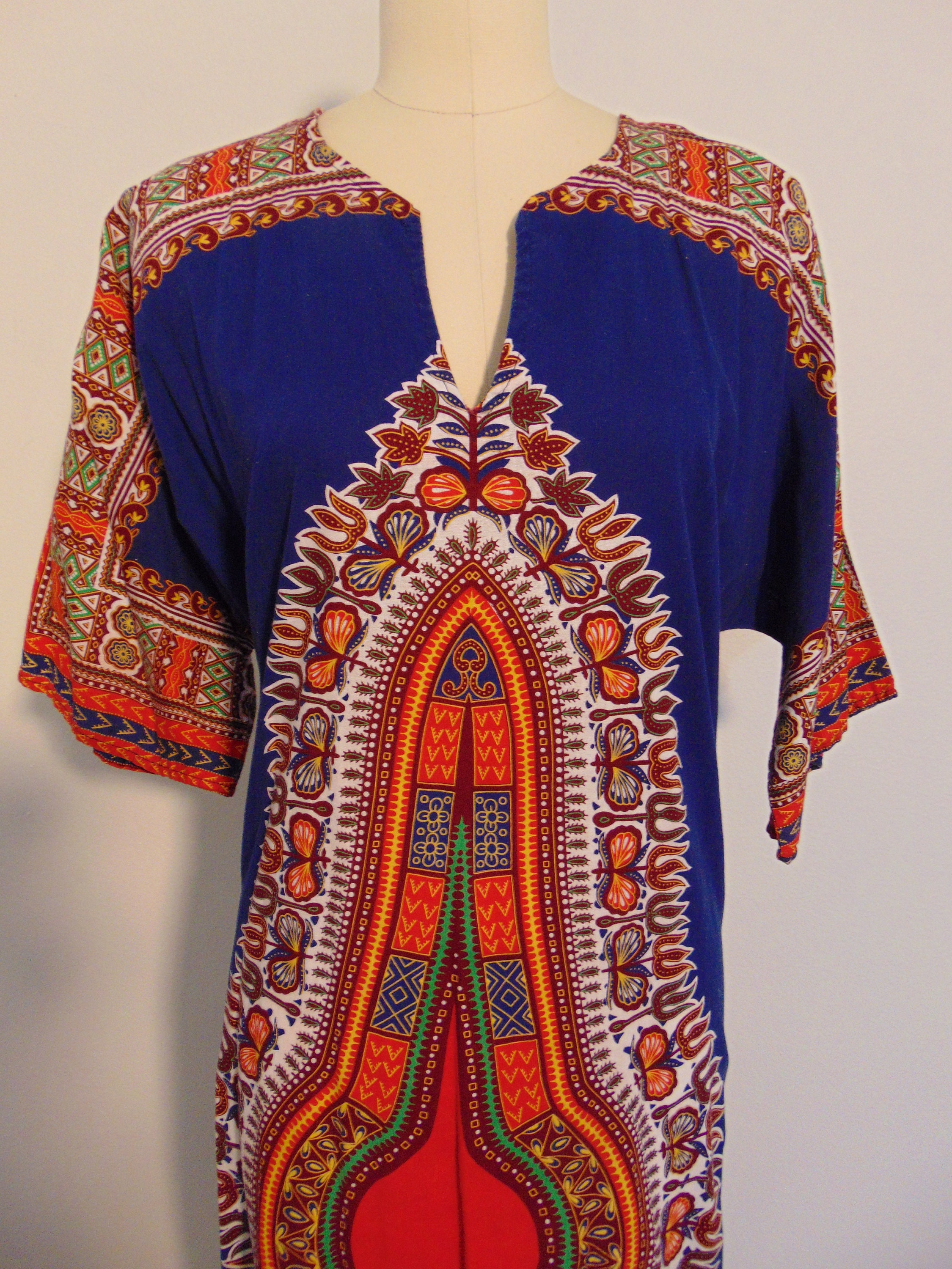 70s Cotton African Dashiki Caftan Maxi Dress Size Medium | Etsy