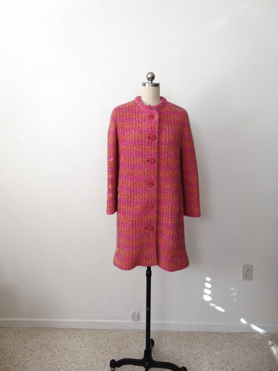 60s Italian mod sweater coat in hot pink Blooming… - image 1