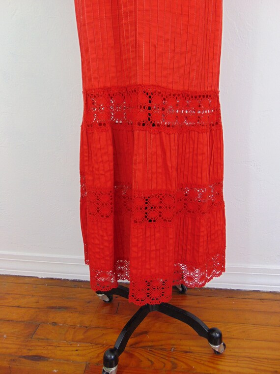 70s red cotton pintucked maxi dress size medium - image 7