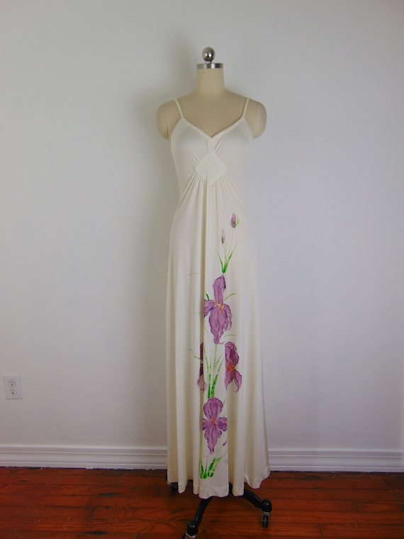 70s hand painted maxi dress with Orchids size sma… - image 1