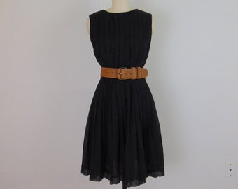 60s black pleated day dress size small