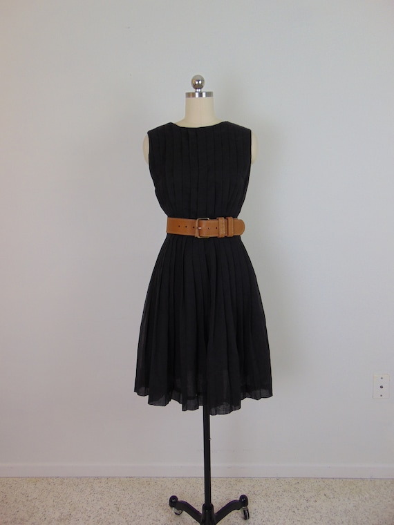 60s black pleated day dress size small