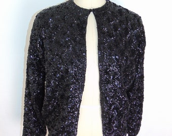 60s black sequin cardigan sweater size medium