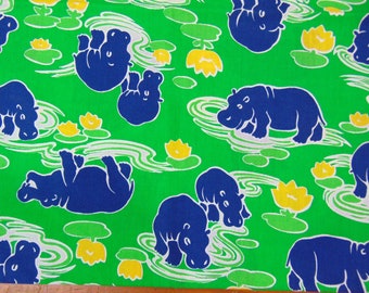 70s novelty Hippo print fabric  2 yds