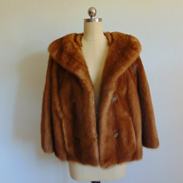 década de 1950 marrón visón chaqueta excelente tamaño mediano grande