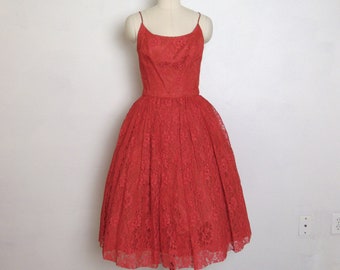 50s fit n flare red lace cocktail dress size XS