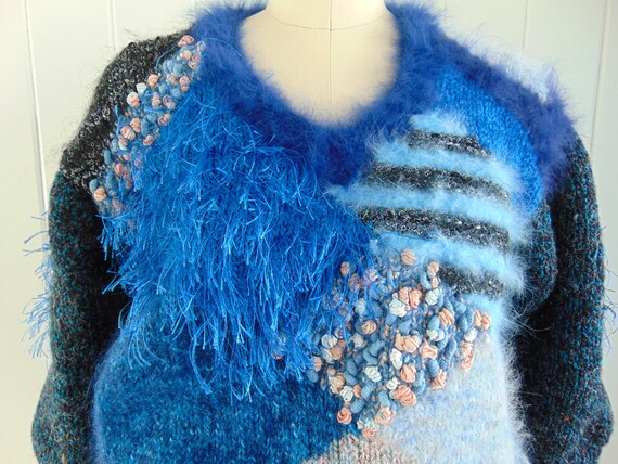 80s patchwork angora sweater size medium - image 5