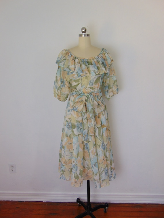 80s ruffled spring floral dress size small