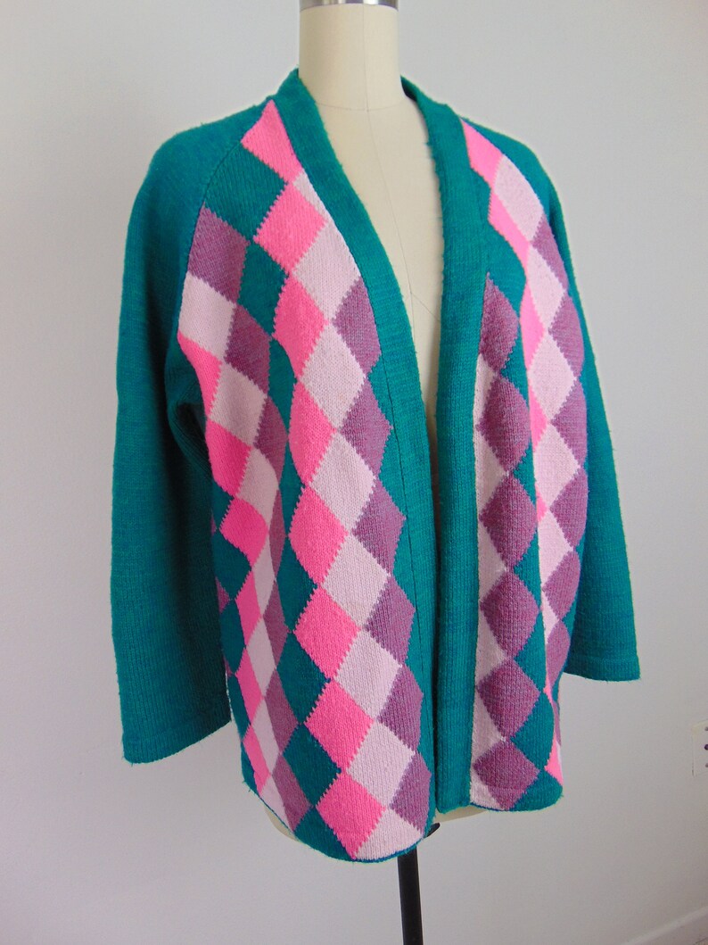 60s oversized harlequin cardigan jacket size large image 4