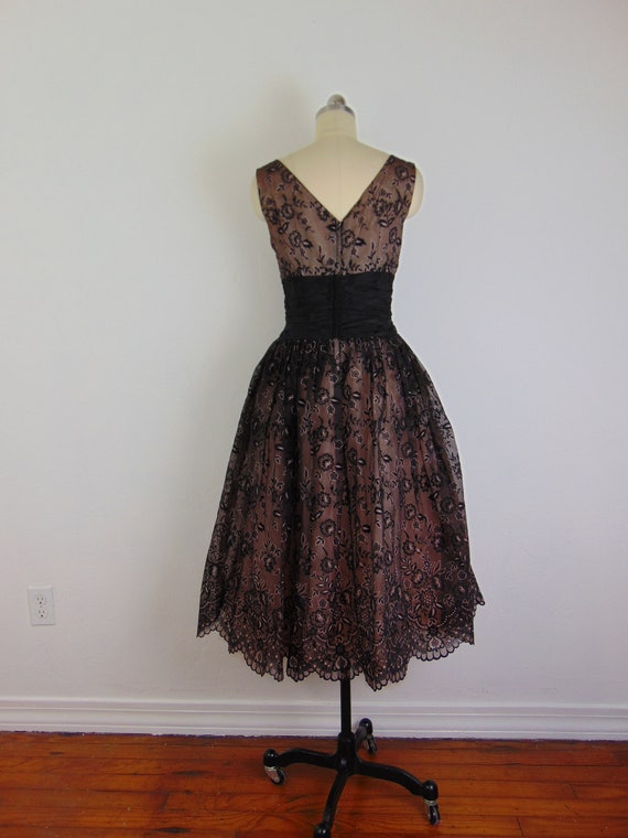 50s fit n flare flocked velvet cocktail dress siz… - image 2