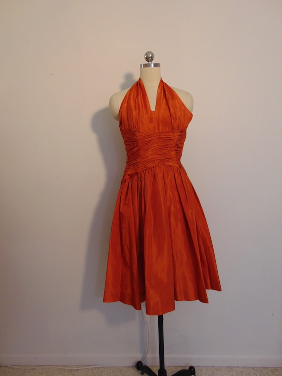 50s orange Taffeta halter dress size XS tiny