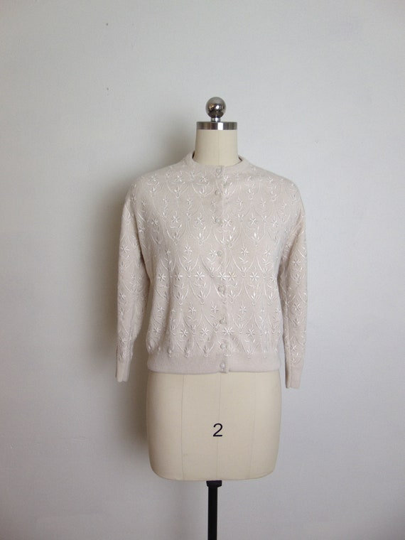 60s acrylic embroidered cardigan size small