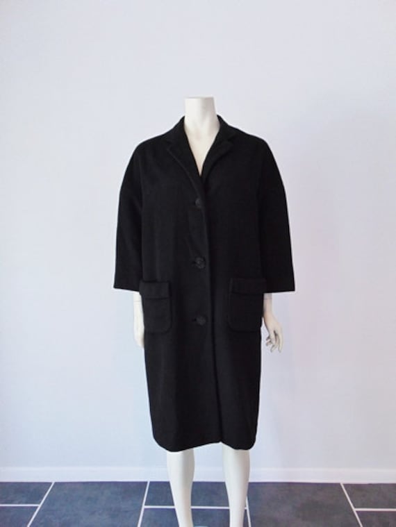 50s BLACK CASHMERE coat size medium