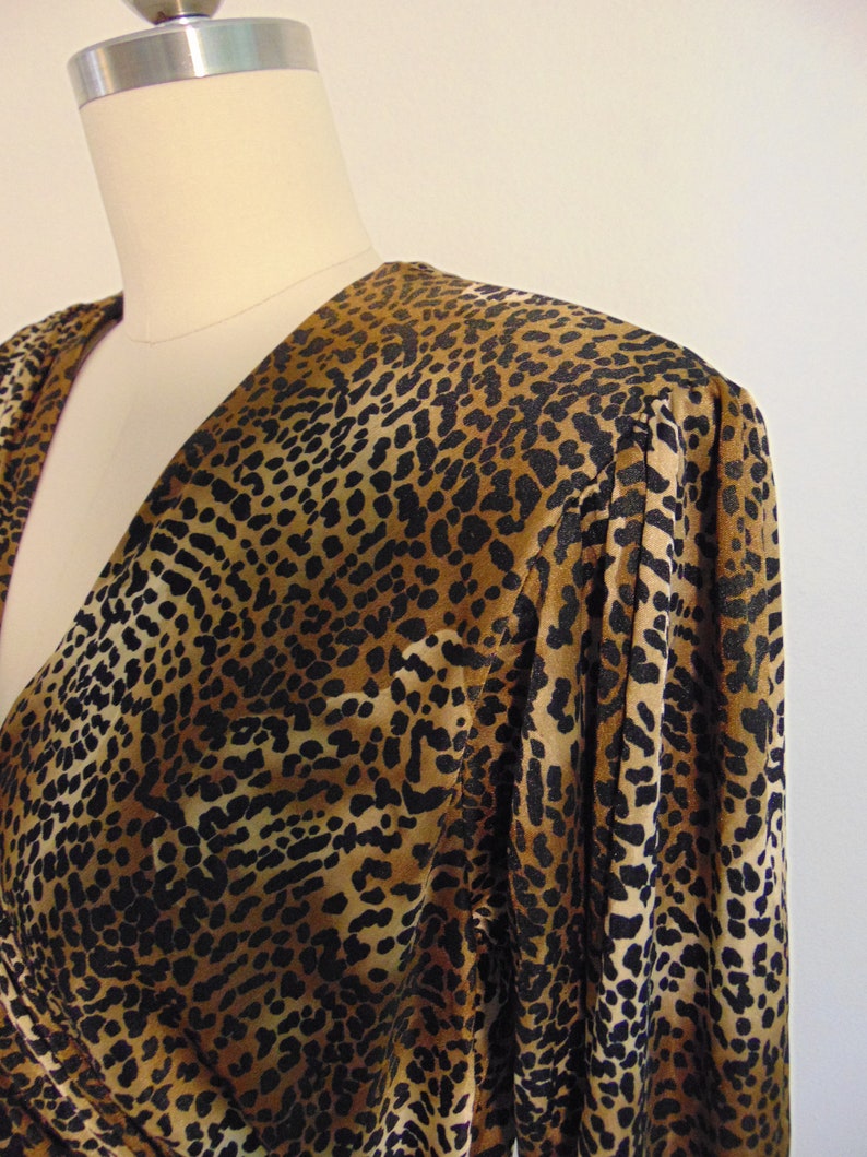 80s leopard print wrap cocktail dress size medium